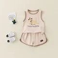 Ensemble d'été en coton pour bébé garçon avec débardeur beige et imprimé de chien - 73cm / Haut Et Bas / Khaki
