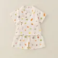 Conjunto de verano para bebé en algodón con estampado de dibujos animados y shorts - 73 / Beige