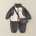 Baby Baumwoll-Trainingsanzug mit Dackel-Stickerei, inklusive Reißverschlussjacke und Hose - 80cm / Set / Grau
