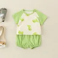 Baby boy summer cotton set featuring green dinosaur print t-shirt and shorts - Green Dinosaur Print (ZSF-5629)