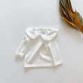 Baby katoenen T-shirt met lange mouwen en Peter Pan kraag in effen wit - 66 / Wit