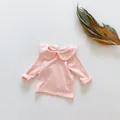 Roze katoenen baby T-shirt met lange mouwen en Peter Pan kraag voor lente en herfst - 66 / Roze