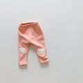 Winter infant fleece leggings in peach pink with white plush heart knee patches - 66 / Pink