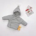 Winter baby hooded coat in grey with fleece lining and cute white pom-pom detail - 66 / Gray