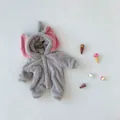 Plush grey elephant baby romper with pink inner ears and a cute long trunk 3D hood - Grey Elephant / Size 66
