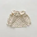 Floral baby girl long sleeve romper with ruffled collar and elastic cuffs in beige - 73cm / Two-Piece Set / Floral Top