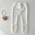 Infant white bear thermal leggings with fluffy cuffs and cute animal ear details - 66 / White Pants
