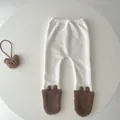 Cute cream baby leggings with brown bear paw cuffs and matching plush accessory - 66 / Brown Pants