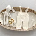 Infant beige knitted overall with matching soft-sole shoes in a cozy gift basket - 66cm / Beige Suspender Pants (Fleece)