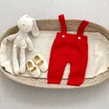 Infant red knitted overalls with white buttons and cute rabbit plush accessories - 66cm / Red Suspender Pants (Fleece)
