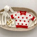 Infant long-sleeved knit sweater with classic red polka dots and ribbed cuffs - 66cm / White Red Polka Dot Top (Fleece)