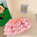Pink checkered multi-layer ruffle skort for baby girls with a large bow detail - Bottoms / Pink / 66cm