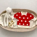 Red knit baby sweater with white polka dots and matching cream soft-sole shoes - 66cm / Red Polka Dot Top (Fleece)