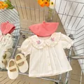 Infant girl clothing set with beige rabbit embroidery shirt, pink beret and cute shoes - 66cm / Apricot Shirt