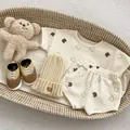 Conjunto de algodón waffle para bebé con estampado de osos, gorro y zapatos - 73 / Albaricoque