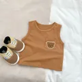Infant cotton tank top in ginger with bear pocket embroidery and matching canvas shoes - 66cm / Brown