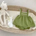 Dark green baby girl summer set featuring floral embroidery top and matching bloomers - Size 66 / Green