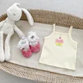 Baby girl yellow camisole with cupcake embroidery and pink lace shoes set - 73cm / Set / Ice Cream Style (Yellow Cupcake Top)