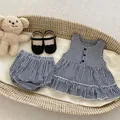 Infant girl summer set featuring black and white gingham sleeveless top and matching shorts - Black / 100cm