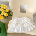 Falda tutú de encaje blanco de varias capas para niñas con lazo y cintura elástica - 110cm / Blanco