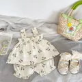Sommerset für Baby Mädchen mit floralem Top und Pumphose aus beiger Baumwolle - 66CM / Blumenmuster