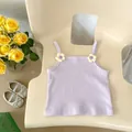 Toddler girl light purple knitted camisole with 3D flower details and ribbed texture - 110cm / Purple