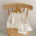 Toddler girl hollow knit sweater and ruffle shorts two-piece set in cream white - White / 66