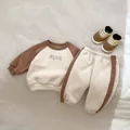 Children's warm fleece long-sleeve tracksuit in beige and brown with Gigo! lettering - 66CM / Khaki