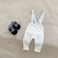 Infant ribbed white overall set with casual soft-sole canvas shoes and button details - 80cm / White