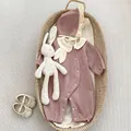 Infant waffle romper in dusty rose with ruffle hat and cream Peter Pan collar set - 80cm / Thickened Purple