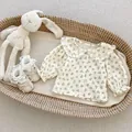 Floral baby girl shirt with lace collar and cream Mary Jane shoes set - Floral Shirt / 73cm