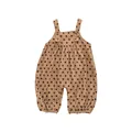 Infant khaki corduroy overalls with brown polka dots and amber button shoulder straps - 66cm / Khaki