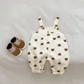 Cute baby overalls set with brown bear print on beige fabric and soft shoes - 73 / Apricot Overalls Set