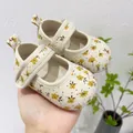 Floral baby girl Mary Jane walking shoes in cream white with yellow flower pattern - S / Small Yellow Flower