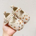 Floral soft-sole baby walking shoes with orange flowers and velcro straps - S / Orange Floral