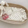 Baby girl floral long sleeve shirt set with lace collar and matching pink bow shoes - 73 / Floral Lace Collar Blouse (Includes Pink Shoes)