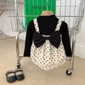 Baby girl's polka dot romper suit with black bow and ribbed long sleeve shirt set - 80cm / Dot