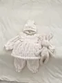 Détail de l'ensemble thermique bébé en polaire à pois 3D avec bonnet à oreilles de lapin - 73 / Blanc