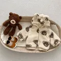 Infant winter romper in beige fleece with bear prints and matching brown baby shoes - 80 / Bear Jacket