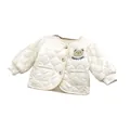 White heart-quilted baby winter jacket featuring cute bear embroidery and buttons - White Apricot Bear Coat / 73cm