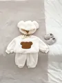Cozy polar fleece baby winter set with cute bear pattern, long sleeve top and pants - 73cm / Milk White
