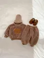 Winter infant brown fleece bear tracksuit with long sleeve sweatshirt and matching pants - 73cm / Top And Bottom / Brown Set