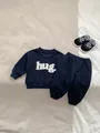 Infant two-piece cotton tracksuit with long-sleeved 'hug' embroidery in navy blue - Set / 73cm / Navy Blue