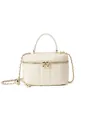 Elegant cream white quilted leather mini box bag with gold chain and top handle - White