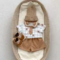 Set body neonato con stampa orso, camicia, pantaloncini, cappello e scarpine - 66cm / Set