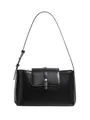 Borsa sottobraccio minimalista in pelle nera lucida con fibbia argentata elegante - Nero