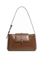 Borsa baguette in pelle marrone con fibbia in metallo argento e tracolla regolabile - Colore caramello