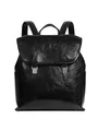 Sac à dos en cuir noir brillant avec boucles argentées et grande capacité de rangement - Noir