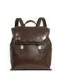 Sac à dos en cuir ciré marron foncé avec boucles argentées et grande capacité - Café
