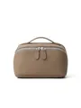 Minimalistische taupefarbene Kosmetiktasche aus echtem Leder mit Kieselstein-Narbung - Grau